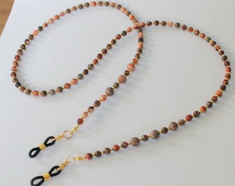 Leopardskin Rhyolite Gemstone Glasses Chain, Leopardskin Sunglasses Chain, Gemstone Spectacles Holder, Glasses Holder, Simply Gemstone Range