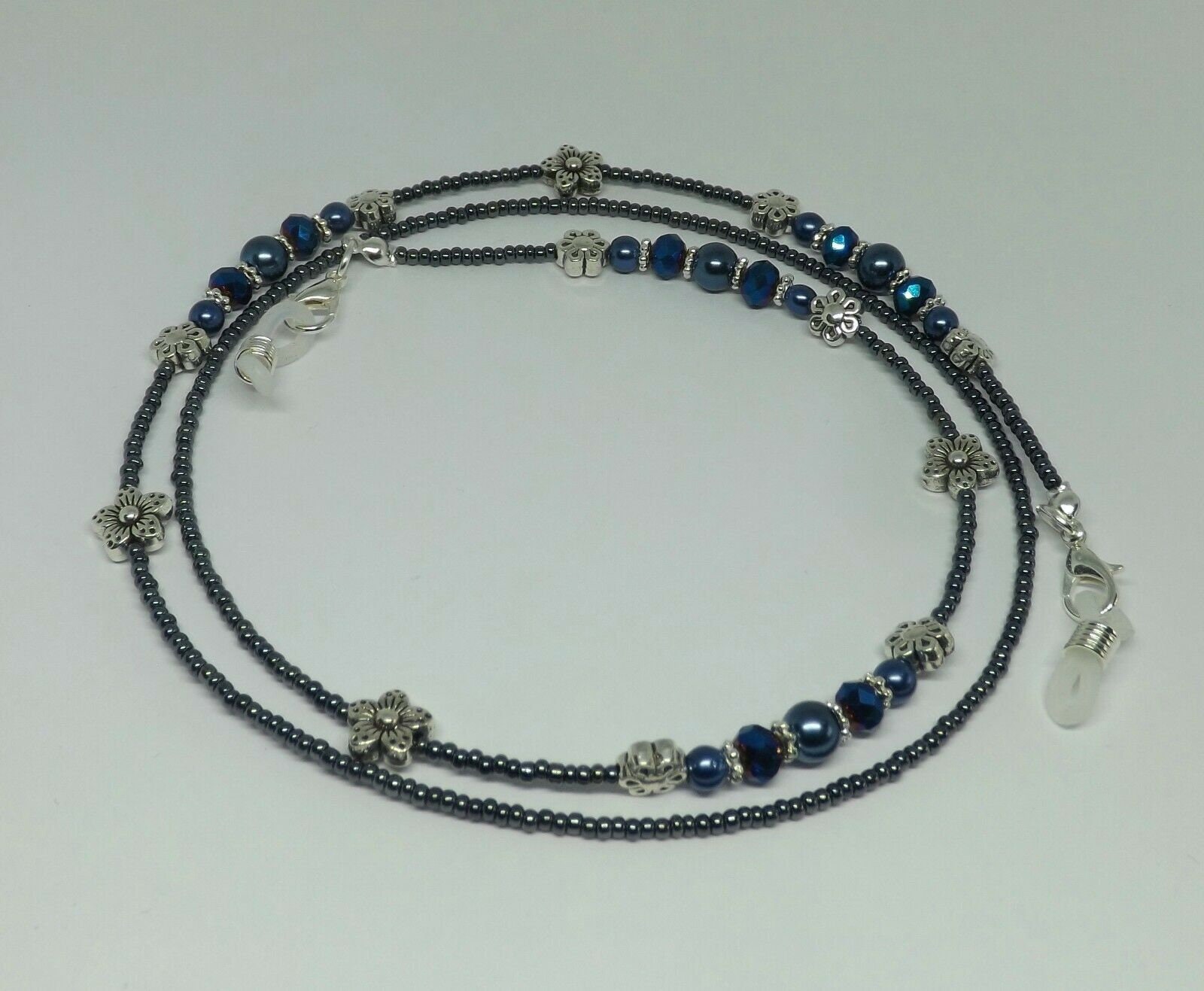 Navy Blue Tones Glass Beads Flower Handmade Eye Glasses Chain - Etsy UK