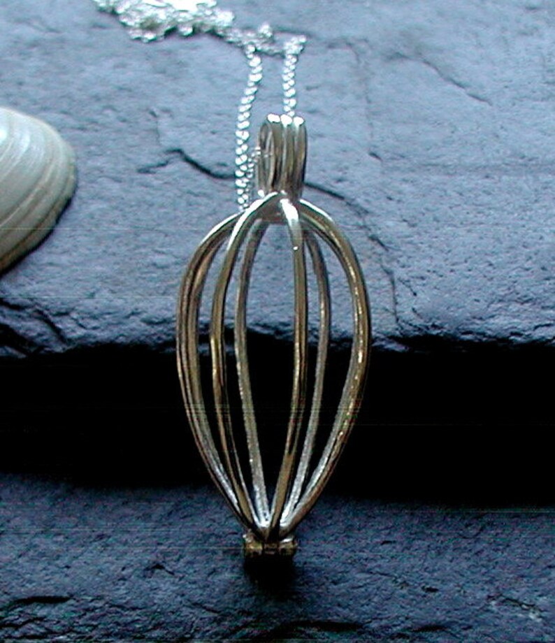 Sterling Silver Tumblestone Cage Locket Healing Stone Sea Glass Treasure Cage Necklace