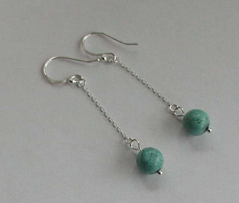 Sterling Silver and Tuquoise Gemstone Beads Dangle Earrings