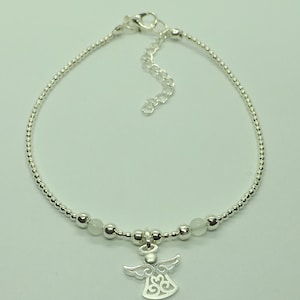 Plata de plata de ley rosa cuarzo ángel encanto pulsera ángel encanto tobillo pulsera regalo para su recuerdo joyería curación imagen 1