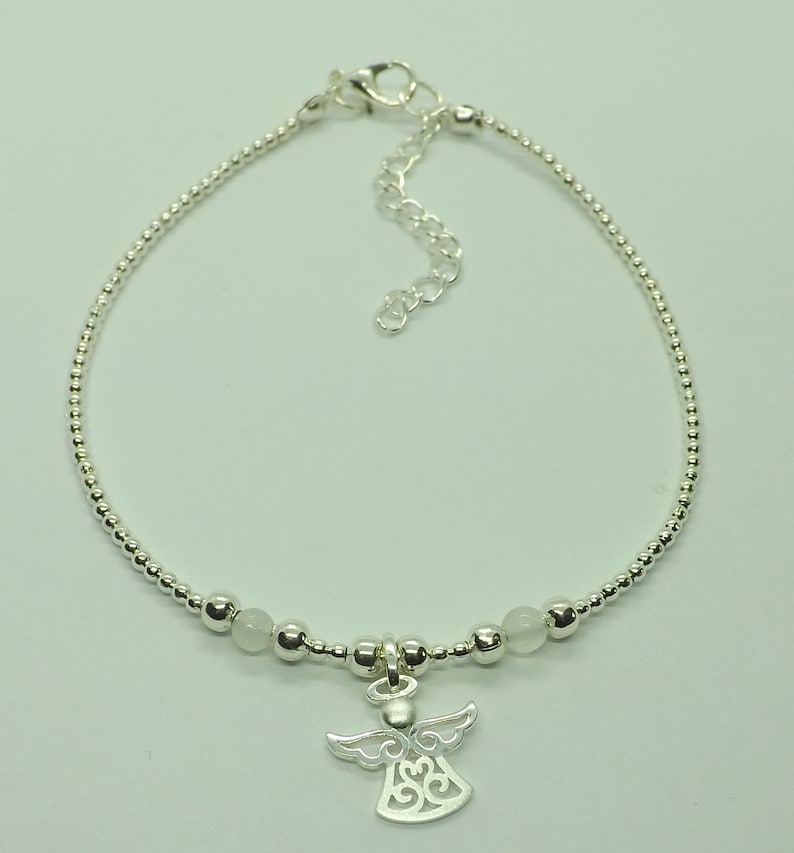 Plata de plata de ley rosa cuarzo ángel encanto pulsera ángel encanto tobillo pulsera regalo para su recuerdo joyería curación imagen 1