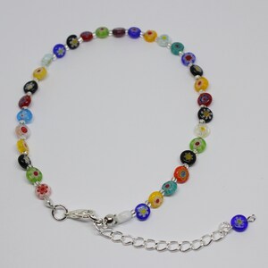 Colourful Millefiore Glass Beads Anklet, Millefiore Beads Boho Hippy Ankle Bracelet, Beach Anklet, Brightly Coloured Hippy Anklet