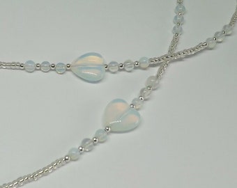 Regenbogen Mondstein Edelstein Perlen Opalite Herzen Perlen Handgemachte Brille Kette Brillenhalter Brillenhalter Geschenk für Sie