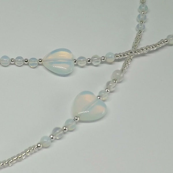 Rainbow Moonstone Gemstone Beads Opalite Hearts Beaded Handmade Glasses Chain Spectacles Holder Eye Glasses Holder Gift for Her