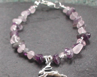 Sterling Zilver Amethyst Rozenkwarts springen Hare armband Hare konijn sieraden