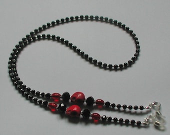 NEW Black Glass Pearl Beads Red Skull Glasses Chain Spectacles Holder