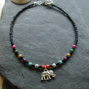 Black Beaded Chakra Elephant Charm Anklet Ankle Bracelet