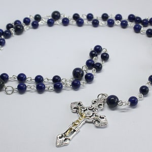 Lapis Lazuli Gemstone Rosary Beads, Five Decade Rosary Beads with Crucifix, Laplis Lazuli  Catholic Rosary Beads, Lapis Lazuli  Prayer Beads