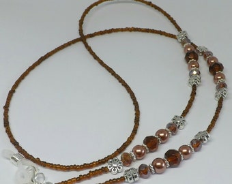 Amber Tones Glass Beads Flowers Handmade Eye Glasses Chain Spectacles Holder Eye Glass Holder Gift for Her