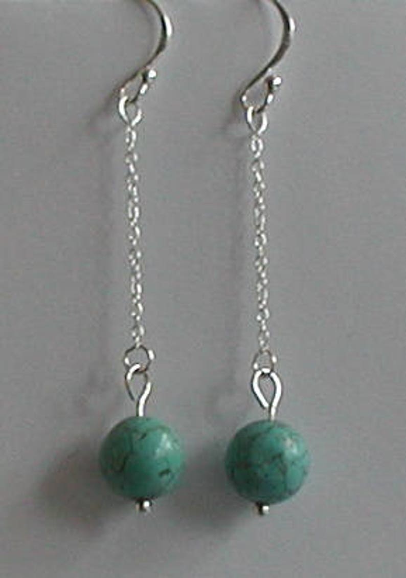 Sterling Silver and Tuquoise Gemstone Beads Dangle Earrings