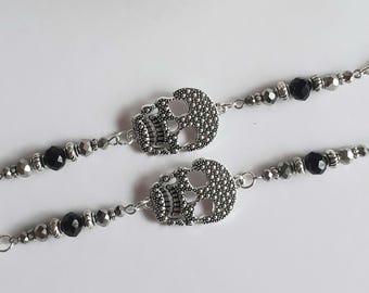 Cadena para gafas con calavera gótica negra con cuentas, soporte para gafas con calavera, cadena para gafas de sol con calavera, soporte gótico para gafas