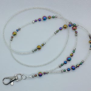 Rainbow Sparkle&quot; Hematite Beads Handmade ID Lanyard Holder ID Badge Holder