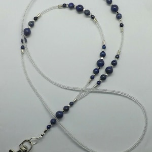 ID Lanyard Lapis Lazuli Gemstones Beads Handmade Cruise Badge Holder Work Lanyard Gemstones ID Lanyard Gift for Her