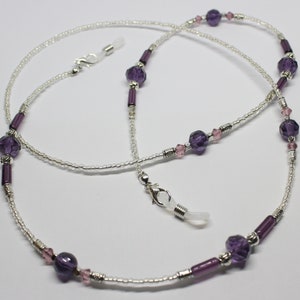 Purple Crystals Glasses Chain, Purple Crystal Beads Sunglasses Holder, Crystal Beaded Eyeglasses Chain, Purple Crystal Beads Glasses Holder
