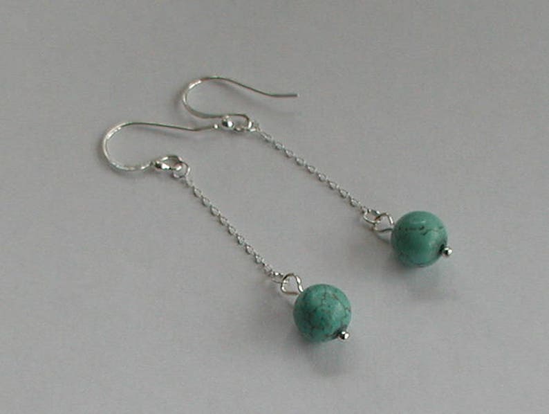Sterling Silver and Tuquoise Gemstone Beads Dangle Earrings