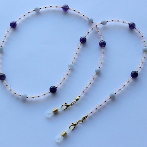 Eyeglass Chain, Gemstone Beads Spectacles Holder, Luxury Beaded Glasses Chain, Rose Quartz, Blue Lace Agate and Amethyst Sunglasses Holder