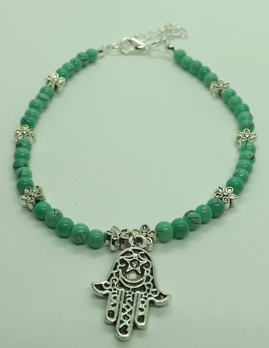 Turquoise Glass Beads Hamsa Hand Charm Anklet Ankle Bracelet Etsy New