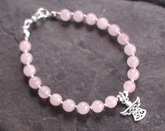 Sterling Silver Rose Quartz Angel armband beschermengel bedelarmband