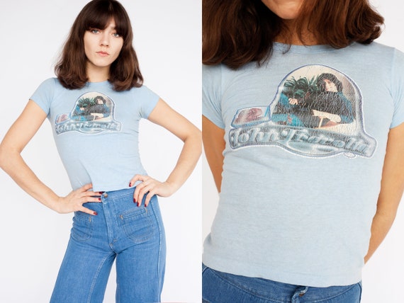 1970s Vintage top T-shirt JOHN TRAVOLTA 80s Blue