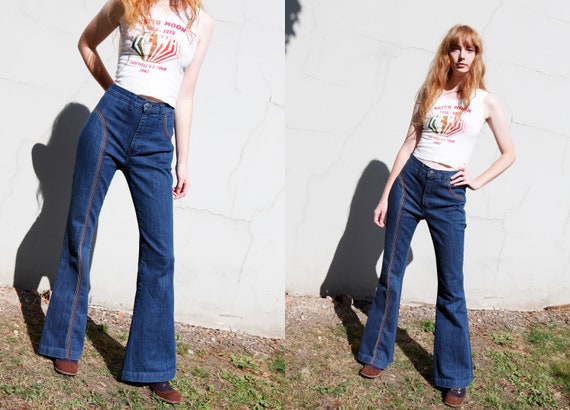 1970s Vintage Flares Rainbow High Waisted Hippie J