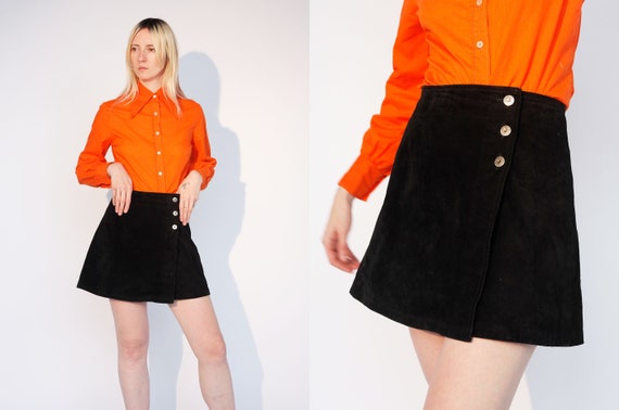 60s Vtg Mod Suede mini skirt PSYCH 70s High Waist