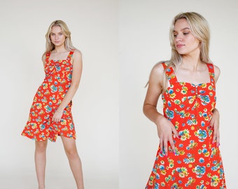 1970s Vtg Mini Dress Summer Flower 70s Prairie hippie sz 10