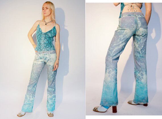 ROBERTO CAVALLI Jeans Y2k snakeskin glitter flares