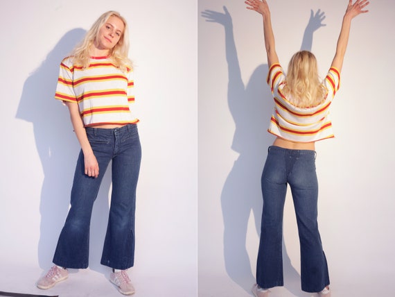 70s Denim Flared Jeans Hippie Vintage S | Etsy