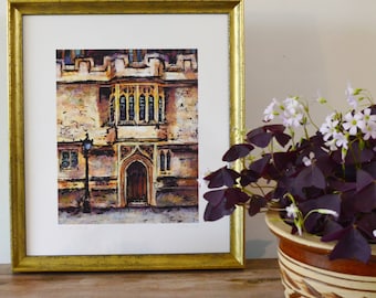 Oxford Art Print doorway, Gothic architecture, St Cross College, Oxford University graduation gift for her, Cotswolds art print gift for him