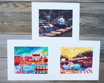 Harbour print Trio, Coastal Art BUNDLE, 3 prints, British Beach House decor, 2nd anniversary gift, Dorset Coast art, Nautical Art Bundle,