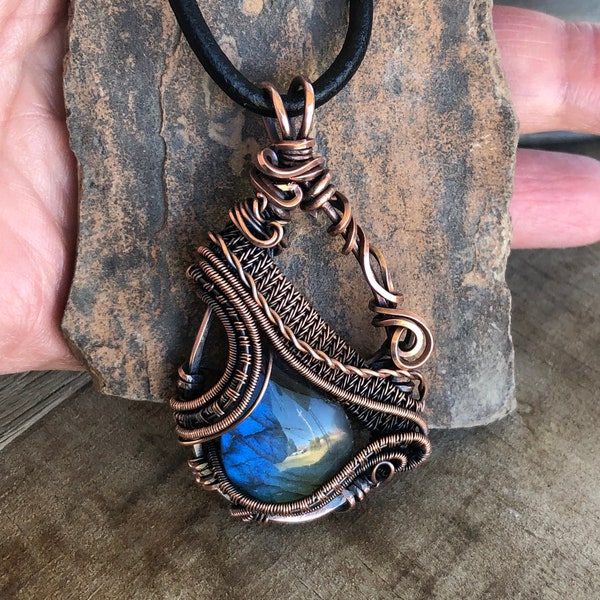 Blue labradorite and copper wire wrap// one of a kind// handmade
