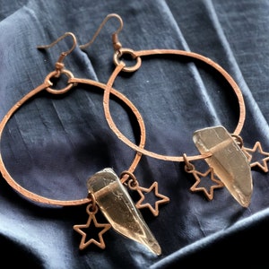 Copper and Smokey Quartz hoops