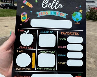 Personalized First & Last Day of School Sign: Reusable Acrylic Photo Prop -- MAILED FAST!