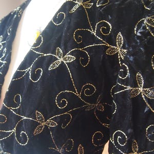 Vtg jacket - crop short button-up empire waist spencer - 1800s Victorian Regency costume - black gold embroidered vines floral velvet S M image 5
