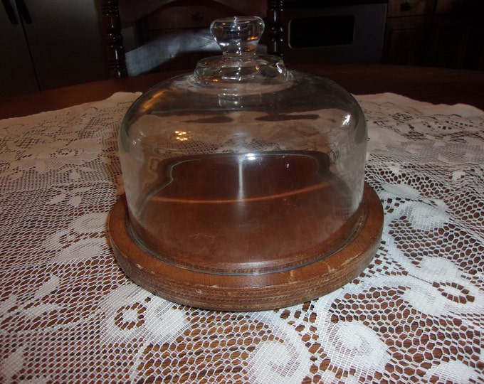 Vintage glass and wood cheese dome/dessert  --  RARE