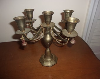 Vintage Solid Brass 5 arm Candelabra  --  Made in India