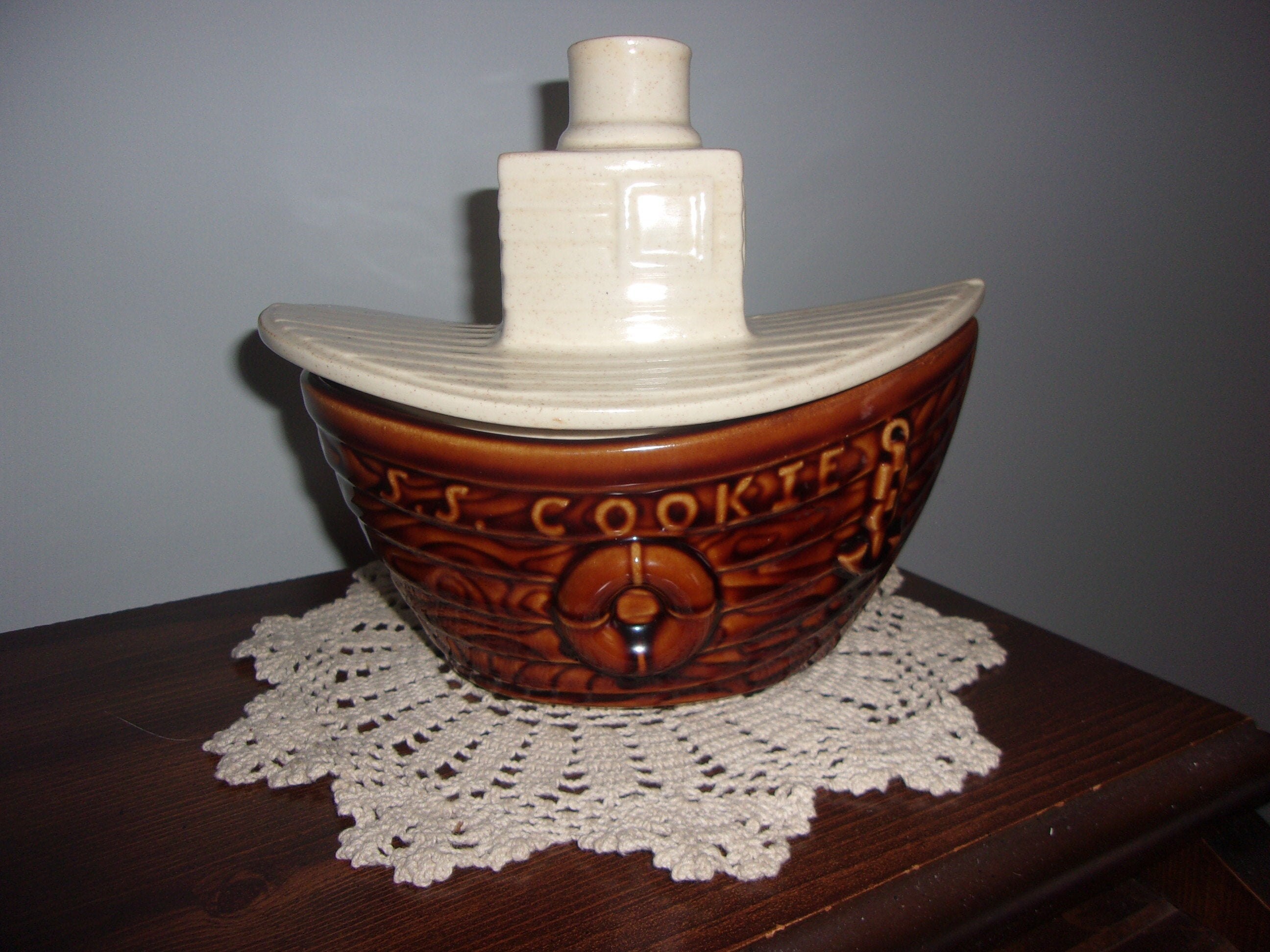 McCoy Tugboat Cookie Jar, Vintage SS Cookies Tug Boat Ship Cookie