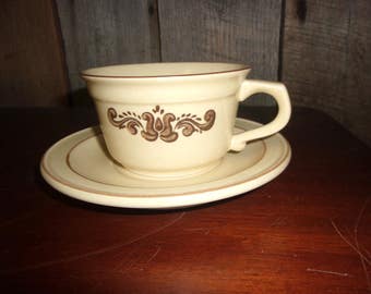 Vintage Pfaltzgraff Stoneware Village Design Cups & Saucers