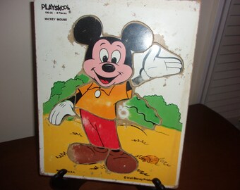 Vintage Disney Wood tray PUZZLES - Goofy, Mickey, Pluto - FREE SHIPPING