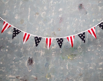 12 Cotton American flag, Garland bunting. America's Independence Day a garland. Festive decor, Party garland, Kids room, Color garland flags