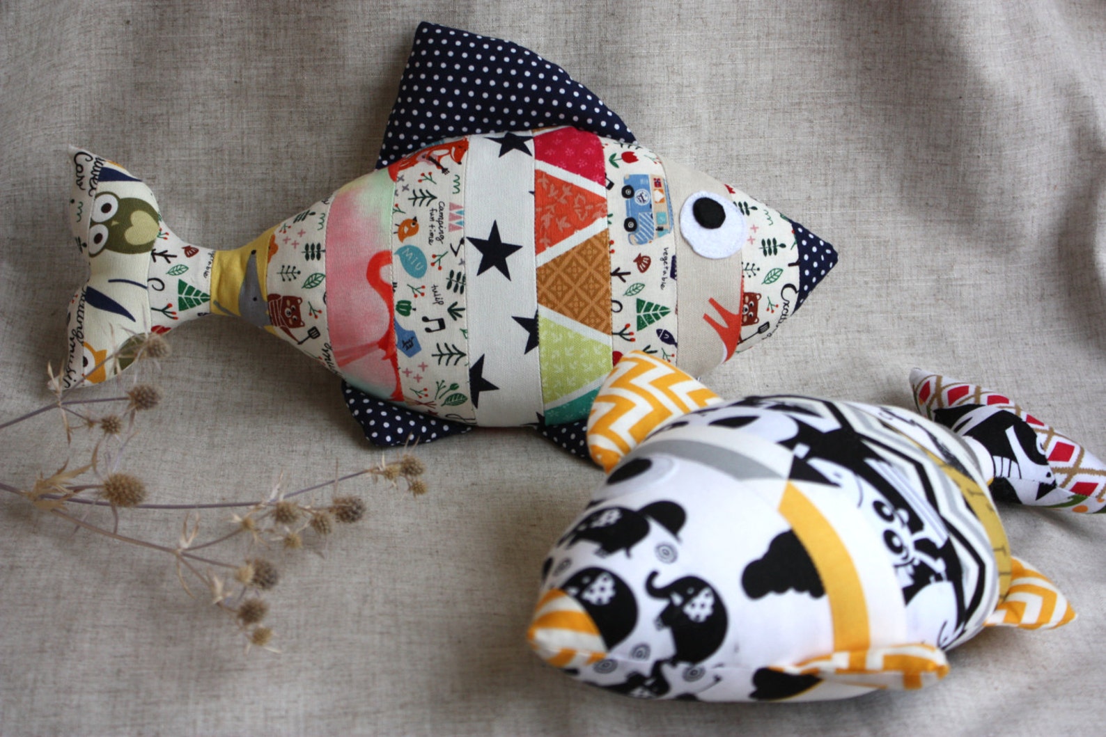 Stuffed Fish, Decorative Pillow Fish, Multicolor Fish, Striped Fish