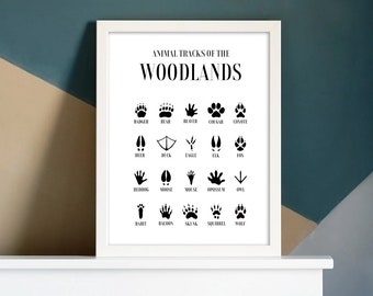 Rustikale Kinderzimmer Dekoration, Wald Tierspuren Druck (Digitaler Download)