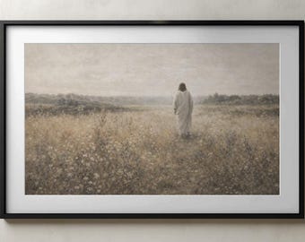 Jesus Christ Meadow Art Print, Faith Home Decor (Digital Download)