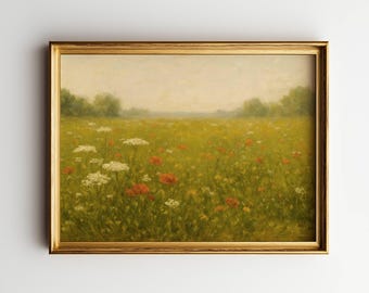 Vintage Wildflower Field Art Print | Dreamy Farmhouse Landscape (Digital Download)