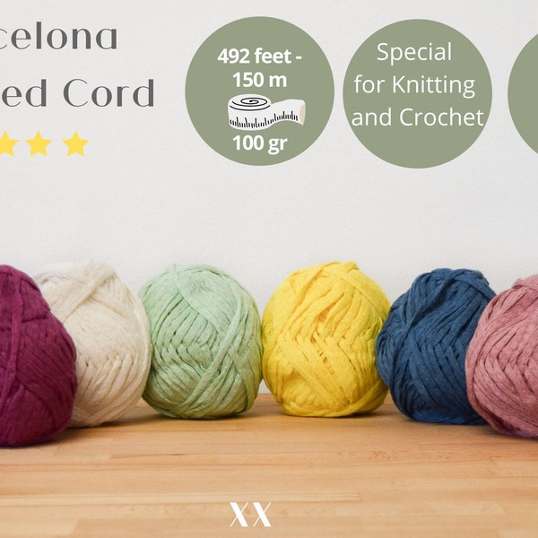 Barcelona Braided Cord Zero Waste - Cotton Yarn, Crochet Yarn, Knitting Yarn, Weaving yarn, Vegan yarn, Braided Yarn, Ribbon yarn