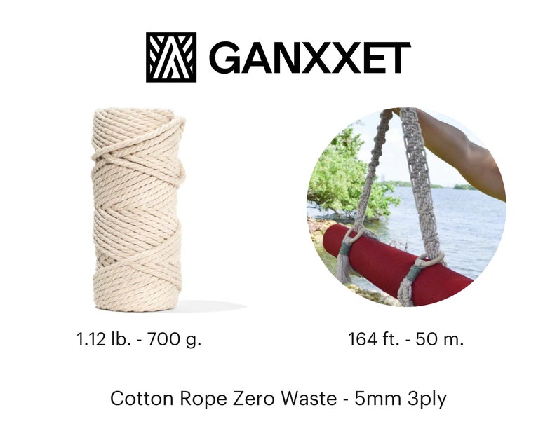 K&ouml;nnte beinhalten: Eine Rolle aus nat&uuml;rlichem Baumwollseil, 5 mm dick, mit einer L&auml;nge von 164 Fu&szlig; oder 50 Metern. Das Seil wird verwendet, um eine rote Yogamatte zu tragen. Das Seil ist mit "Cotton Rope Zero Waste - 5mm 3ply" beschriftet.