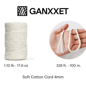 GANXXET Recycled Cotton Macrame Cord 4mm x 110 m Weiche Baumwolle Einzelstrang farbiges Seil Zubehör für Dekor Handwerk Pflanze Wandhänger 328ft Bild 9