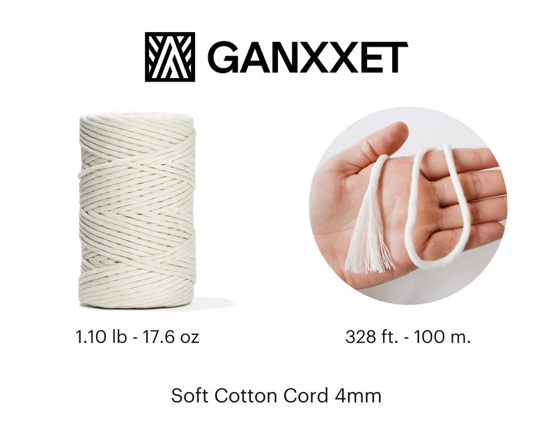 GANXXET Recycled Cotton Macrame Cord 4mm x 110 m Weiche Baumwolle Einzelstrang farbiges Seil Zubehör für Dekor Handwerk Pflanze Wandhänger 328ft Bild 9