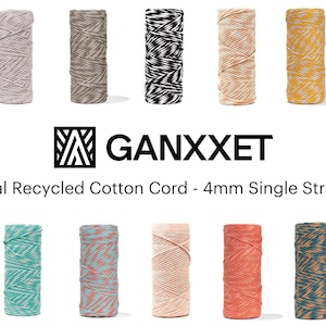 GANXXET Makramee-Kordel aus recycelter Baumwolle, 4 mm x 240 Yards, weiches zweisträngiges farbiges Seil, Zubehör für Dekor, Basteln, Pflanzen, Wandaufhänger, 720 Fuß